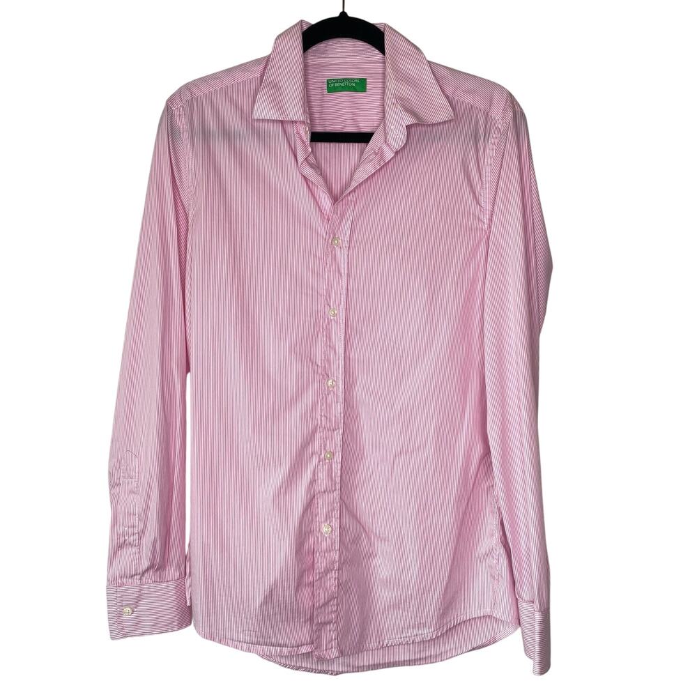 United Colors of Benetton Pink Pinstripe Button Up Top Size Medium Preppy
